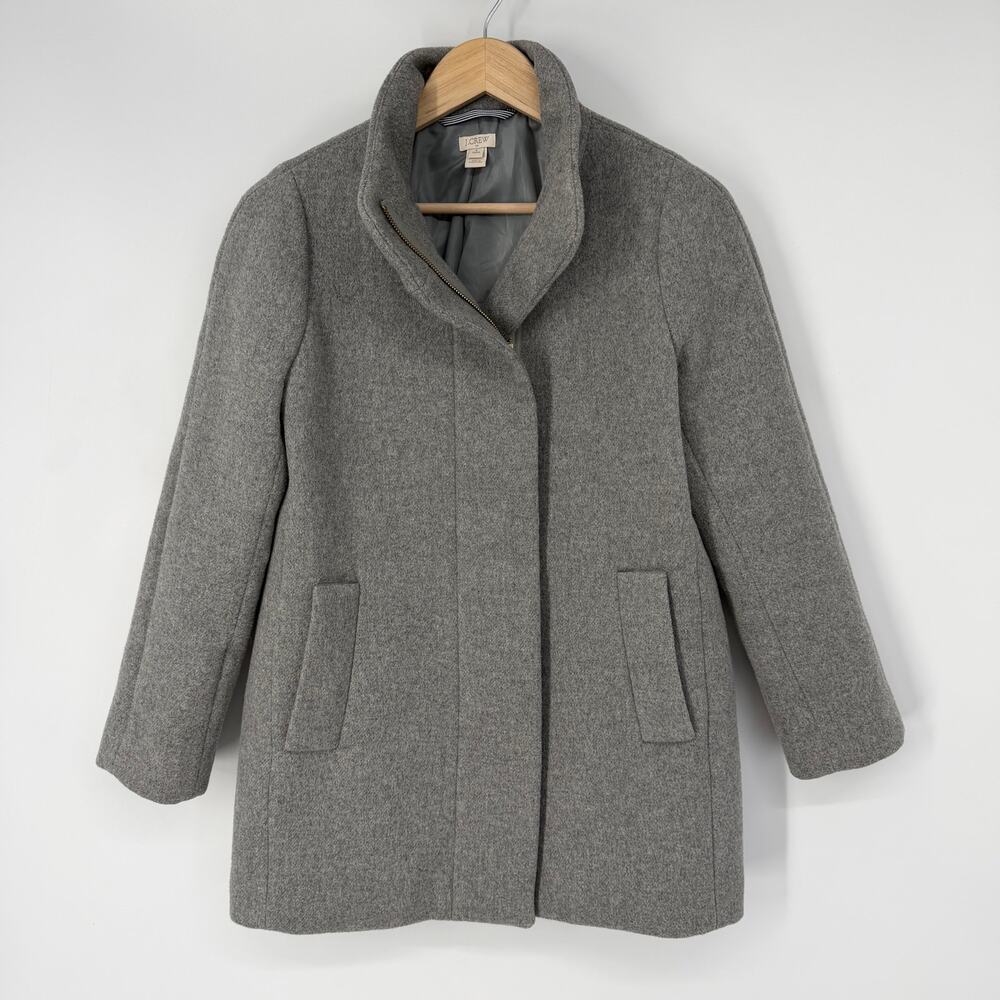 J. Crew City Coat Wool Blend Zip Up High Collar Classic Long Jacket Gray Petite